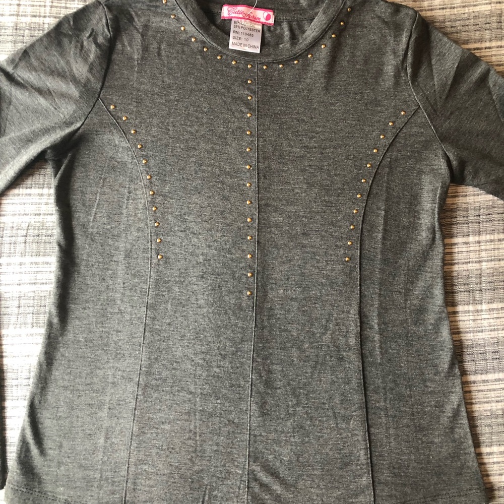 Gray embellished girls tee